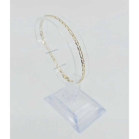 Unique 14K Karat Solid Yellow Gold Designer Figaro Link Bracelet - 7.75" Length - Picture 4 of 12